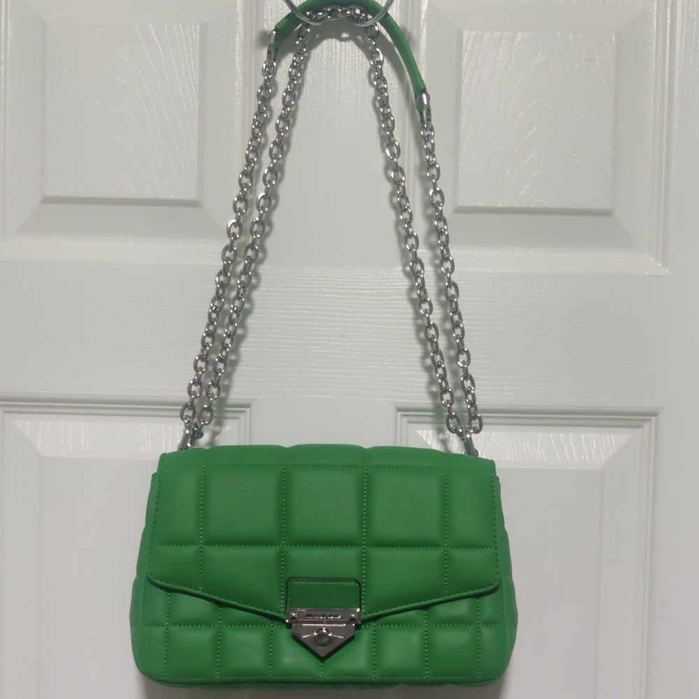 Michael Kors Green Quilted Shoulder Bag with Chain Strap
